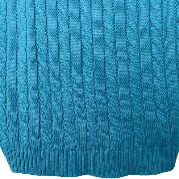 Lauren Ralph Lauren Silk & Cashmere Turquoise Cable & Channel Stitch Sweater - Picture 3 of 6